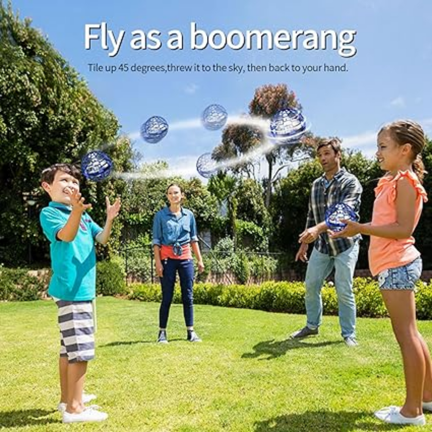 Flying spinning toy, with boomerang features.